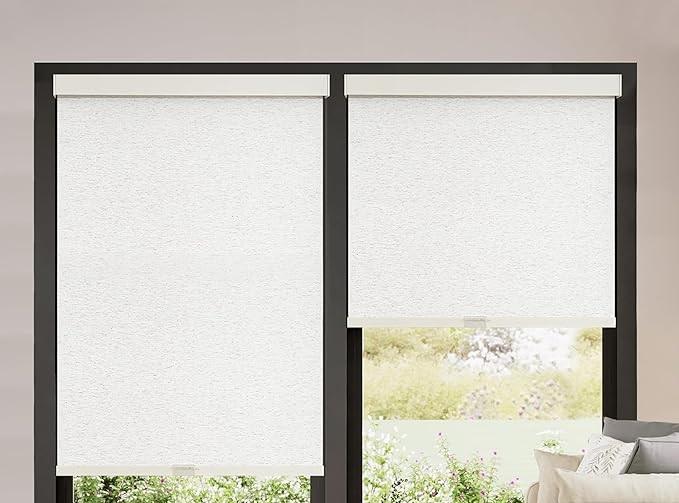 AOSKY Blackout Roller Shades Cordless Blinds for Windows, Free-Stop Shades with Valance, Thermal Insulated Fabric, UV Protection, Blinds for Home and Office (20" W x 72" H, Linen Beige
