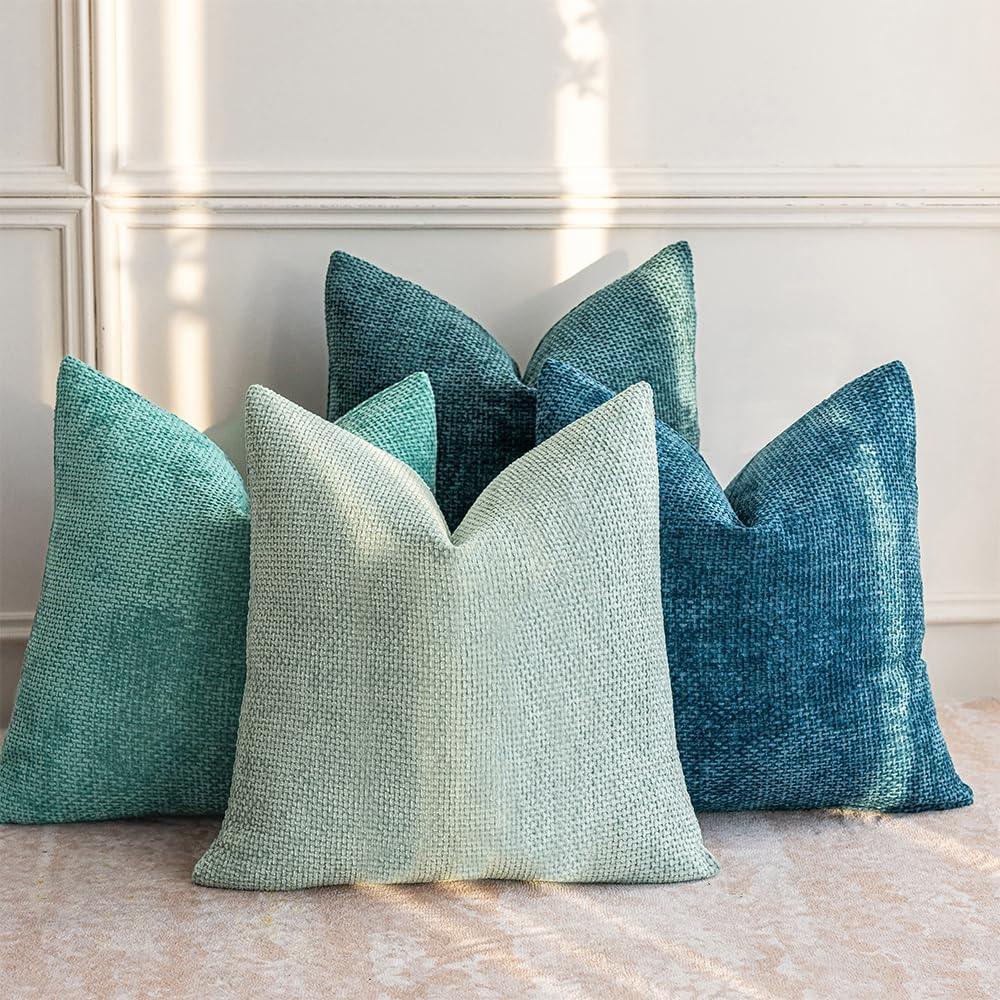 LANANAS Neutral Decorative Throw Pillow Covers for Living Room Couch Bed Sofa Farmhouse Boho Home Decor Set of 4 Soft Corduroy Accent Luxury Cushion Cases (Sage Green Teal, 18" x 18" (Pack of 4))