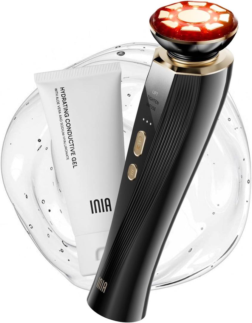 INIA 3-in-1 Red Light Therapy for Face and Neck Beauty Device for Puffiness & Skin Firming Skincare Tool (Black)