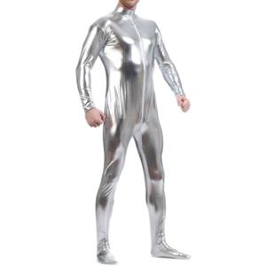 Seeksmile Unisex Metallic Bodysuit Zentai without Hood Adult Shiny One Piece Spandex Body Suit Halloween Costume (XXX-Large, Silver)