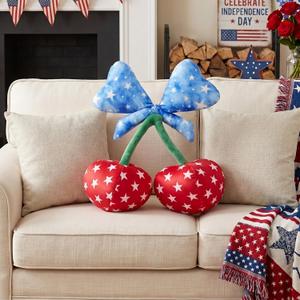 Beeveer 4th of July Patriotic Bow Pillow Cherry Throw Pillow Independence Day Stuffed Pillows, Cute Soft Decorative Cushion Star Red Blue White Room Decor for 250th Anniversary Home Couch Party Decor