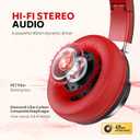 Over Ear Headphones Wired, AC01 Corded Stereo Headsets with Microphone Volume Control for Adults Teens Kids 3.5mm Jack for Chromebooks, Laptop, Computer, Tablets, Travel (Black Red)