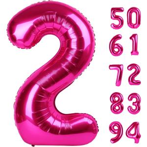 Hot Pink 2 Balloon, Number Balloons 40 Inch, 2nd Balloon Number Birthday Decorations, Second Two Birthday Party Supplies, Number 2 Balloon