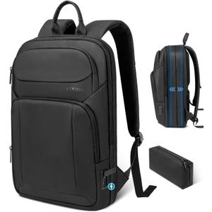 Backpack for Men Slim & Expandable Travel Laptop Backpack with USB Charging Port Water Resistant Anti-Theft Business Backpack Fits 17.3In Laptop for Commute Work College with Small BagBusiness Black