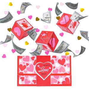 Meiidoshine Valentine's Day Gift Box, Surprise Exploding Money Holder for Cash Gift, Includes 100Pcs Transparent Bags