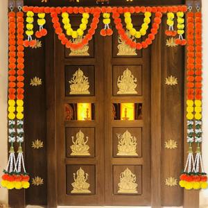 Marigold Garland for Diwali Decoration- 5PCS 5FT Artificial Marigold String Bandarwal Toran Porch Valance Mandir Pooja Decor Mandap Wedding Housewarming Patio Party Backdrop Ornament