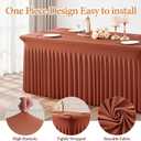 2 Packs Terracotta Spandex Table Cloths 8 Foot, Fitted Stretch Table Cover with Skirts 30x96 Inch, Wrinkle-Free Floor Length Tablecloths Rectangular for Weddings Parties Banquets Events Decorations