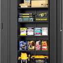 INTERGREAT Metal Storage Cabinet with Wheels, 73" H Rolling Metal Cabinets with Doors and Shelves, Black Steel Lockable Cabinet on Wheels for Garage Storage