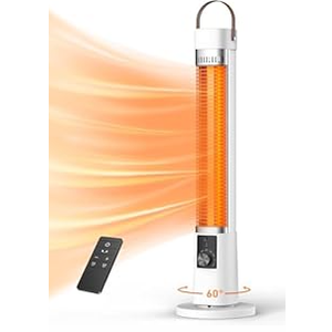 Aerozy Patio Heater for Outdoor Use, 32" Electric Space Heater Indoor, Portable Infrared Heater with 60-Degree Oscillation, Timer, Remote, for Patio, Gazebo, White