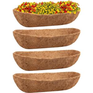 Riare 4 Pack 24 Inch Trough Coco Coir Liners for Planters, Pre-Formed Coconut Coir Replacement Liner Natural Coco Fiber Window Box Liners for Wall Planter, Window Basket Deck Railing Planter