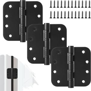 3Pcs Stainless Steel Black Door Hinges, 4 x 4 Inch Door Hinge with Ball Bearing, Rounded 5/8 Radius Interior