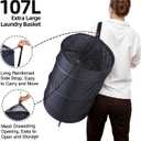 BATTOO Collapsible Laundry Baskets- Foldable Hamper for Laundry Extra Large Pop Up Laundry Hamper 107L with Long Straps Drawstring Clothes Hamper for Bathroom, Campout, Dorm or Travel Navy, 17.5"x27"