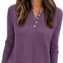 PRETTYGARDEN Women's Long Sleeve Henley Shirts 2026 Spring Casual Ribbed Tunic Tops Lightweight Sweaters Fashion Clothing (S)