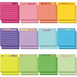 24 Pcs Inspirational Sticky Notes with Lines 3 x 3 Inch Positive Affirmation Mental Health Self Sticky Pads Employee Appreciation Gifts Bulk for Teacher Nurse Coworkers Office Work Studying Supplies