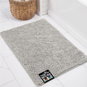 KANGAROO Bathroom Rugs, Chenille Soft Absorbent Bath Rug, Shaggy Shower Mat, Quick Dry Machine Wash Bathmat, Plush Carpet Mats for Tub, Bathtub and Room Home Decor Accessories, 24x17, Light Gray