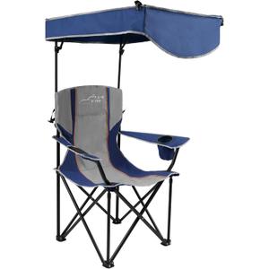 FAIR WIND Oversized Camping Lounge Chair with Adjustable Shade Canopy, Heavy Duty Quad Fold Chair Arm Chair - Support 350 LBS(Blue Grey)