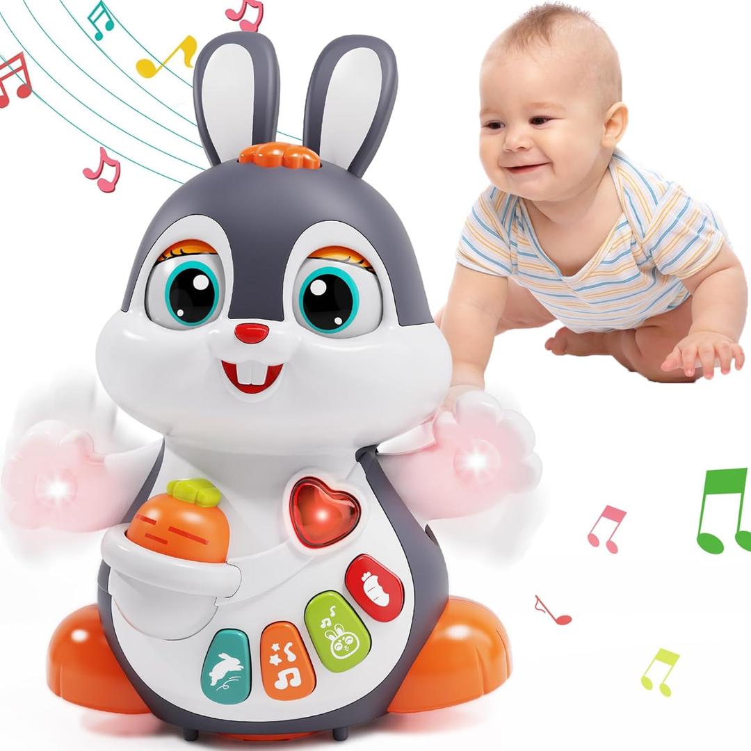 Baby Musical Bunny Toy Dancing Crawling Tummy Time Toys, Light Up Infant Toys 0-3-6 6-12 12-18 Months Birthday Gifts for 1 Year Old Boy Girl Learning Baby Basket Stuffers