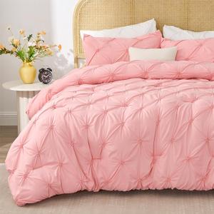 BEDELITE Pink Comforter Set Queen - 3 Pieces Boho Pintuck Bedding Comforter Sets, Lightweight Soft & Warm Bed Comforter Queen with 2 Pillowcases for All Season (Queen(88"x88"))