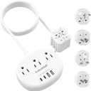 European Travel Plug Adapter with USB C, Multi Country Outlet Adapter with 3 AC Outlets and 4 USB Ports, Type A/C/G/I Plug Adapter for US to Most of Country, Universal Travel Adapter, 3FT