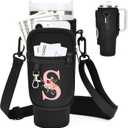 Initial Water Bottle Holder with Strap for Stanley Cup Accessories 40 oz/Simple Modern Tumbler, Mother's Day for Women Girls, Water Bottle Carrier Bag with Phone Pocket, Hiking Walking Gym Travel