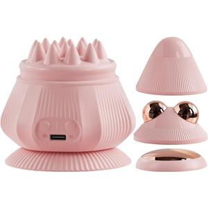 Portable Mini Electric Head Scalp Massager Stress Relax, 3 Vibration & 2 Heating, Handheld Massager Set with Suction Cup for Neck, Back, Face, Legs and Hands (Pink)