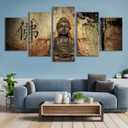 Youkiswallart Buddha Wall Art for Living Room Large 5 Piece Zen Photo Picture HD Canvas Print Paintings for Yoga Room Home Decor Modern Artwork Wooden Framed Ready to Hang Decorations