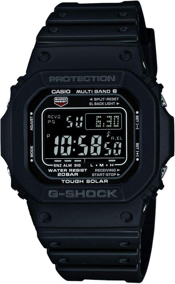 Casio G-Shock Unisex Watch in Resin with Solar Power and Snooze Feature - Rectangular Shaped & Water Resistant, Black/Black, Bracelet