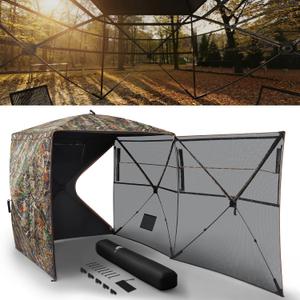 Rhino Valley Hunting Blind 270°/360° See Through, Pop Up Hunting Tent with Double Opening, 2/3/4 Person Portable Resilient Ground Blinds with Silent Magnetic Door & Sliding Windows