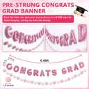 Pre-Strung Glitter 2026 Congrats Grad Felt Banner, Pink Class of 2026 Graduation Sign for Backdrop with Felt Ball Garland Reusable Graduation Party Banner for College High School Decor