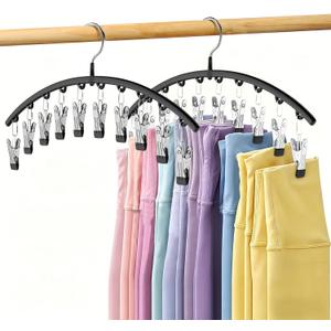 Volnamal Legging Organizer for Closet, 2 Pack Metal Yoga Pants Hangers w/10 Clips Holds 20 Leggings, Space Saving Hanging Closet Organizer w/Rubber Coated Closet Organizers and Storage, Black