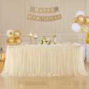 Suppromo 8ft Champagne Tulle Tablecloths for Rectangle Tables 8 Foot Stretch Rectangular Table Cloths Wrinkle Free Table Cover with Tutu Skirt for Wedding Birthday Party Banquet Buffet Cake Event, 96" x 30"