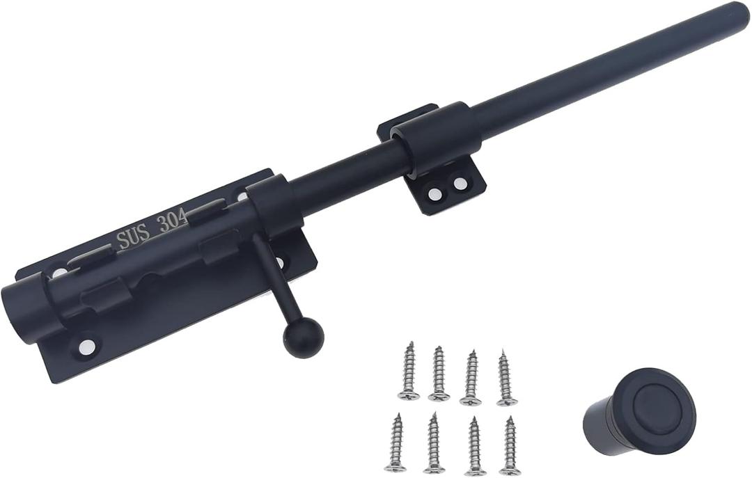Slide Bolt Gate Latch Thickened 304 Stainless Steel Latches Heavy Duty Safety Barrel Bolt Door Lock with Padlock Hole and Dust Canister for Wooden Fence, Yard Door, Barn Door, Shed Door (12in, Black)