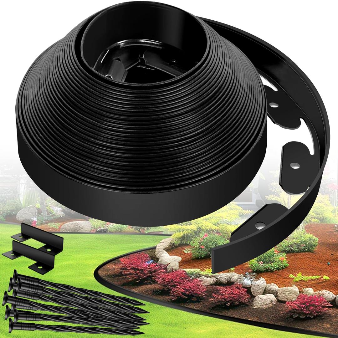 Landscape Edging Border- 1.5”x20’ Garden Edging Border with 20 Stakes, No Dig Lawn Edging for Landscaping for Garden Bed, Yard, Thickened Top Edge Flexible Flower Bed Border Edging for Outdoor