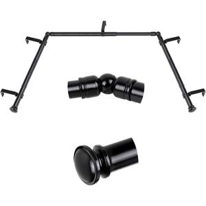 TONIAL Bay Window Curtain Rods, 36 to 72 Inch Center Rod for Windows, 20 to 36 Inch Side Rods for Window 3/4 Inch Decoratice Drapery Rods with Small Cap End, Black
