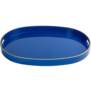 MAONAME Blue Decorative Tray, Oval Serving Tray with Handles, Plastic Trays for Coffee Table, Ottoman Trays for Living Room, Bathroom, 15.6" X 10.6" X 1.4"