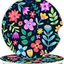 2 x Cute Flowers Ceramic Cup Holders - Pack of 2, Keep Cup Holders Clean and Dry, Drink Cup Car Holder Coasters with A Finger Notch