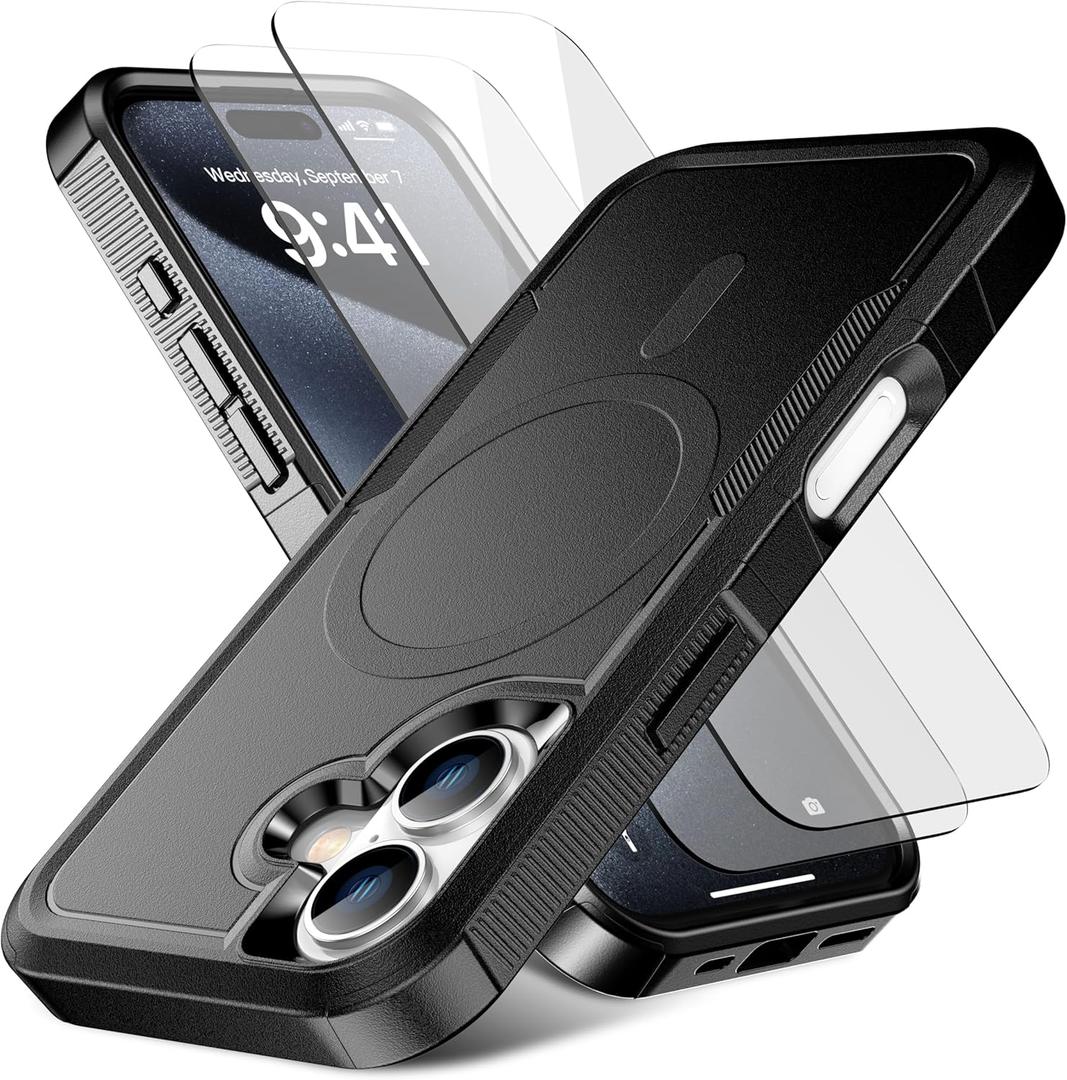 Magnetic for iPhone 16 Case [Compatible with MagSafe] [Shockproof] [Heavy Duty Protection] Pocket-Friendly & Tough Non-Slip Protective Phone Cover for iPhone16 6.1", Black
