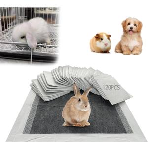 Rabbit Pee Pads, Pet Toilet/Potty Training Pads, 120PCS All Absorb & Odor Control Disposable Cage Liners with Quick-Dry Surface for Guinea Pigs Puppy Chinchillas Hamsters Ferrets Hedgehog Cat