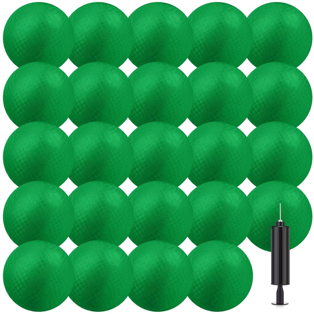 Yunsailing 24 Pcs Dodgeballs Bulk 6 Inch Playground Balls, Sport Kickball Rubber Bouncy Inflatable Balls with a Hand Pump for Kids Adults Indoor Outdoor Ball Games, Kickball, Handball, Four Square, Green