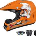 DOT Approved Youth Kids Motocross Helmet - Ultra-Lightweight Full Face Dirt Bike/ATV Helmet with Goggles, Gloves & Face Shield (4-Piece Set) (Large, Orange)