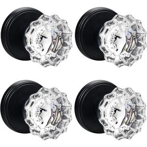 Glass Dummy Door Knobs Interior,Antique Inactive Crystal Dummy Door Knobs for Hall and Closet,Matte Black (4 Pack)