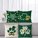 GAGEC St Patricks Day Pillow Covers 18x18 Inch Set of 4 Funny Dog Paws Throw Pillowcase Green Shamrock Home Sofa Pillowcase Happy St. Patrick's Day Farmhouse Decoration Cushion Cases