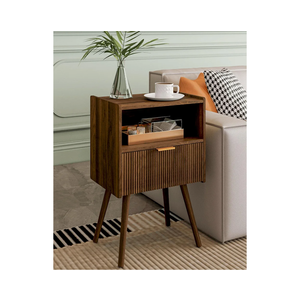 Nightstand,Modern Bedside Table with Storage Drawer and Open Wood Shelf, Accent Night Stand with Solid Wood Legs for Living Room, Bedroom and Small Spaces,Easy Assembly (Walnut Brown)