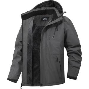 Men's Mountain Winter Coat Warm Fleece Ski Snow Jacket Waterproof Raincoat with Hood (Gray, M)