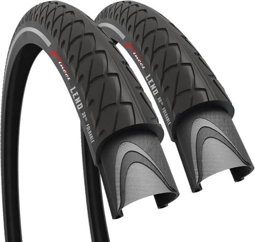 Fincci Pair 26x1.95 Bike Tire - Slick City 26 inch Bike Tires - 50-559 Black Foldable Mountain Bike Tires with Kevlar - 26" Wheelset for Electric, Folding Road bikes, Bike Trainer MTB Accessories Leno