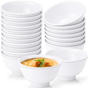 Tioncy 20 Pack 25 oz White Dessert Bowls Set Round Melamine Bowls for Pasta Cereal Rice Soup Snack Candy Ice Cream Pudding Fruit Salad, Dishwasher Safe