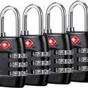 TSA Luggage Locks (4Pack) - 3 Digit Combination Padlocks - Approved Travel Lock for Suitcases & Baggage (Black)