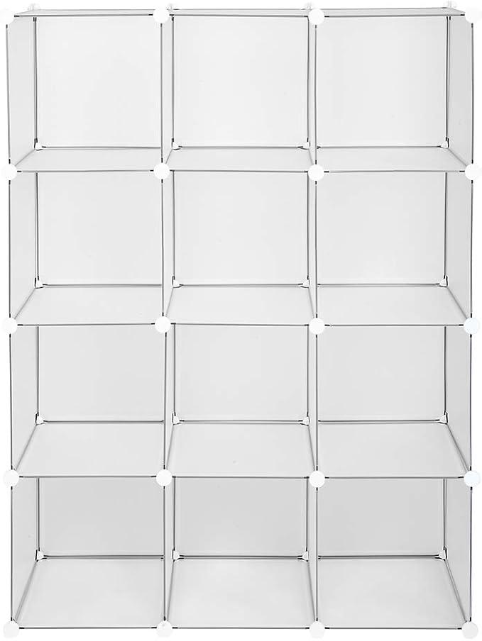 12-Cube Book Shelf,Cube Storage Shelves Closet Organizer Shelf Cubes Organizer Bookcase(42.1 x 14.2 x 55.9) / (107 x 36 x 142) cm (L x W x H) (White)