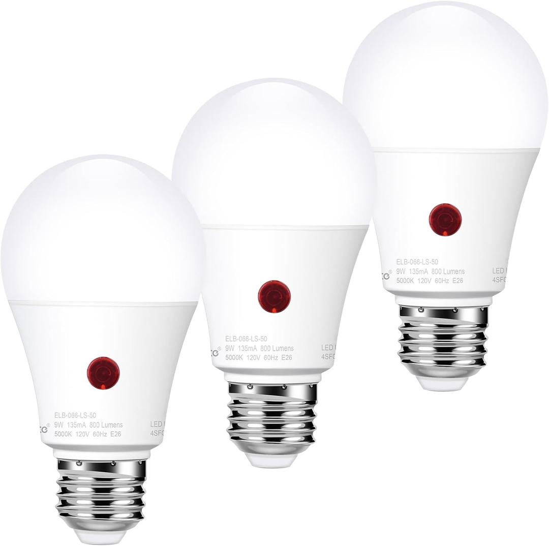 5 x Emotionlite Dusk to Dawn Sensor Light Bulbs Outdoor,Neutral White LED Bulbs, 60 Watt Equivalent, Automatic On/Off, Porch, Patio,Garage, Hallway, Basement, A19 Size, 9W, E26 Medium Base (3 Pack)