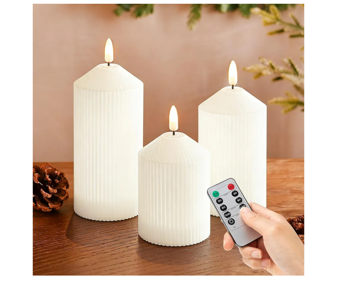 Flameless Candles with Remote, 3 Pack Battery Operated Candles Flickering Real Wax LED Fake Pillar Candles with Timer for Wedding Home Party, White